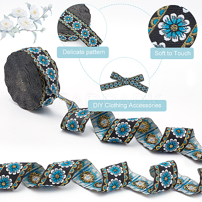 Polyester Ethnic Style Flower Embroidery Lace Ribbon OCOR-WH0067-48C-1