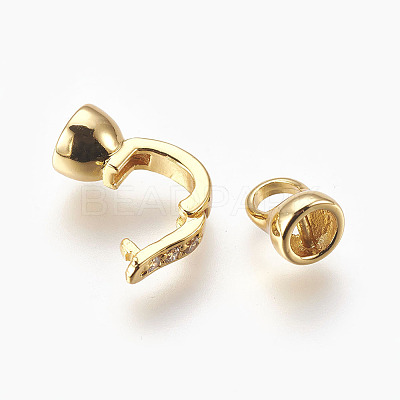 Brass Micro Pave Cubic Zirconia Fold Over Clasps KK-P164-05G-1