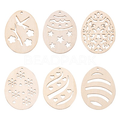 30Pcs 6 Style Undyed Natural Wooden Big Pendants WOOD-LS0001-16-1