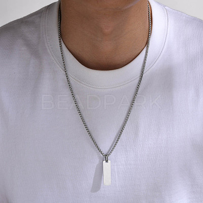Blank Rectangle Stainless Steel Pendant Box Chain Necklaces for Men FS-WG55909-01-1