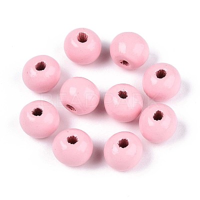 Spray Painted Round Natural Schima Wood Beads WOOD-A018-8mm-05-1