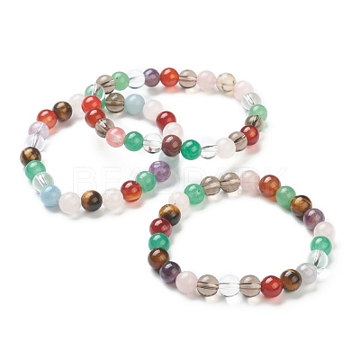 Natural Mixed Stone Beaded Stretch Bracelets BJEW-A117-C-39-1