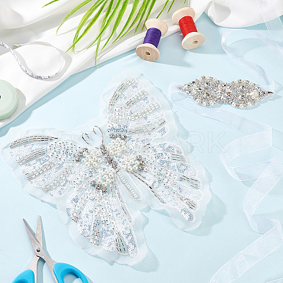 Butterfly Sequin/Paillette Embroidery Lace Applqiues DIY-FG0004-31-1