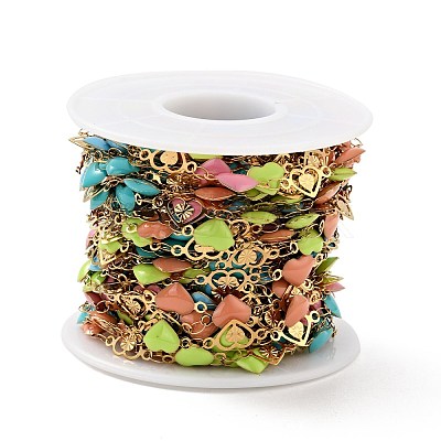 Ion Plating(IP) Stainless Steel Heart Link Chains with Colorful Enamel CHS-C005-01G-1