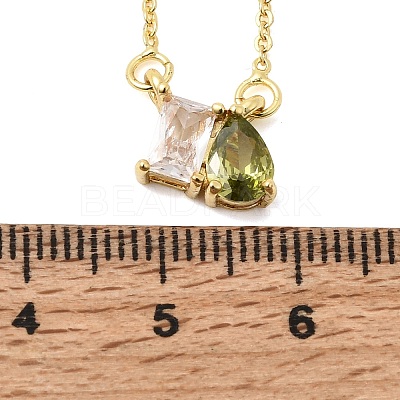 Brass Pave Cubic Zirconia Rectangle & Teardrop Pendant Cable Chain Necklaces KK-CBAB173-05G-10-1