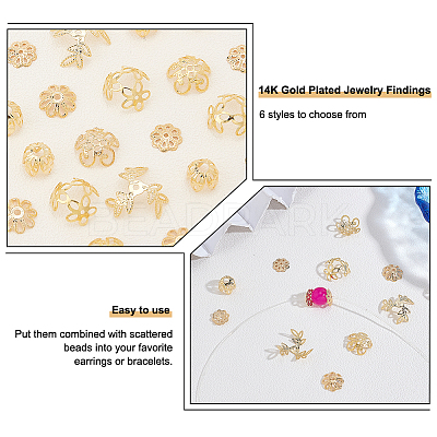60Pcs 6 Style Brass Bead Caps KK-BC0010-44-1