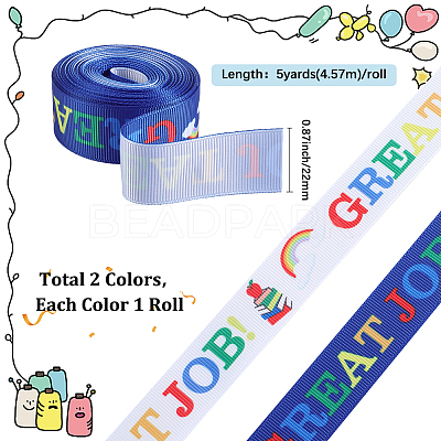 2 Rolls 2 Styles School Season Theme Polyester Colorful Printed Grosgrain Ribbon OCOR-GF0004-23B-1