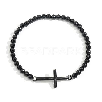 Men's Black Agate Beaded Cross Link Bracelet MS7461-5-1
