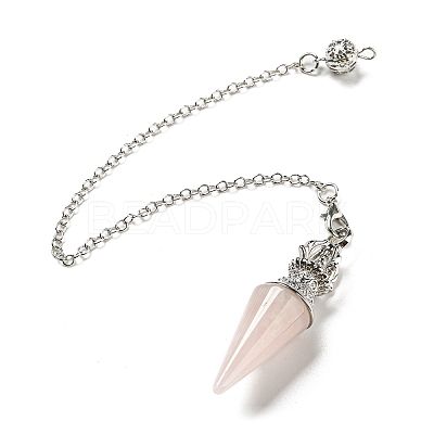 Natural Rose Quartz Pointed Dowsing Pendulums AJEW-P113-01P-03-1