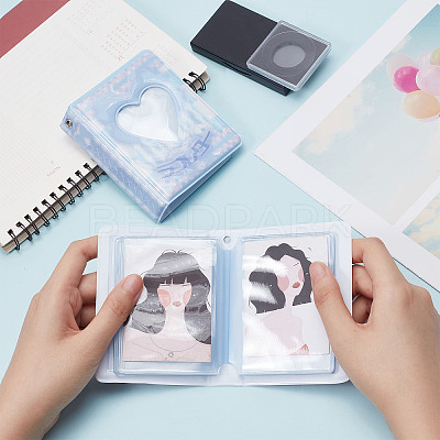 2 Books 2 Colors 3 Inch PVC Mini Love Heart Hollow Photocard Holder Book AJEW-CP0005-36-1