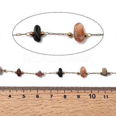 Handmade 304 Stainless Steel Chains with Gemstone Chip Beads CHS-K020-16G-1