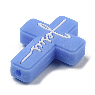 Cross with Word Jesus Silicone Focal Beads SIL-G006-01C-1