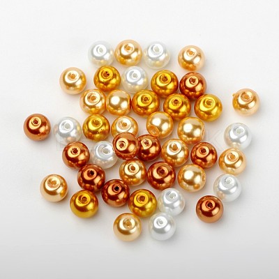 Caramel Mix Pearlized Glass Pearl Beads HY-X006-8mm-02-1
