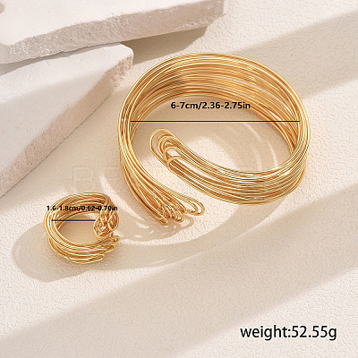 Elegant Brass Multi-layer Cuff Bangles & Rings Sets for Banquets and Parties TV3814-1