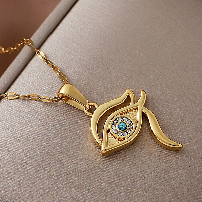 Vintage 304 Stainless Steel Glass Eye of Ra Pendant Necklaces for Women EQ3909-1