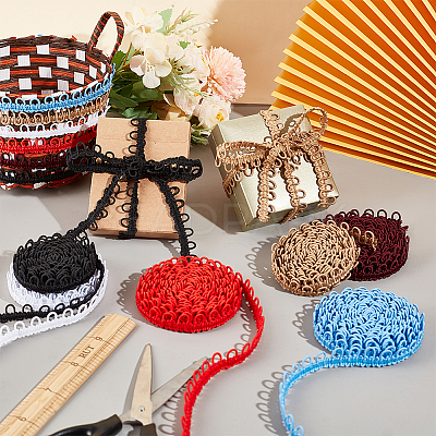 5 Bags 5 colors Polyester Braid Trims with Elastic Button Loops OCOR-NB0001-54-1