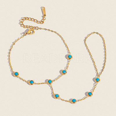 304 Stainless Steel Pave Synthetic Turquoise Link Ring Bracelets LS-VX6527-1
