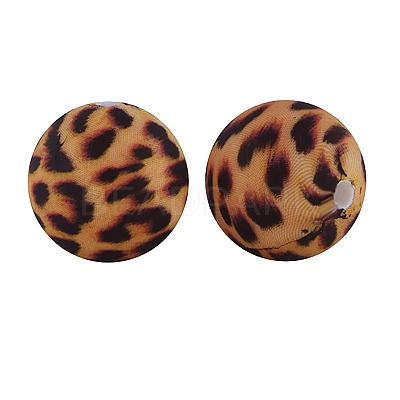 Round with Leopard Print Pattern Food Grade Silicone Beads PW-WG66974-10-1