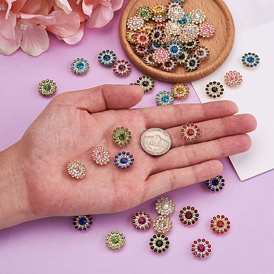 300Pcs 15 Style Flower Shape Rhinestone Buttons RB-YS0001-02-1