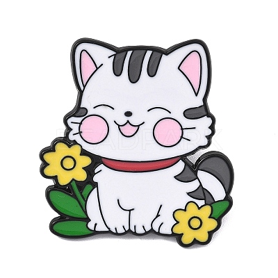 Cat with Flower Enamel Brooches AL-I001-06EB-02-1