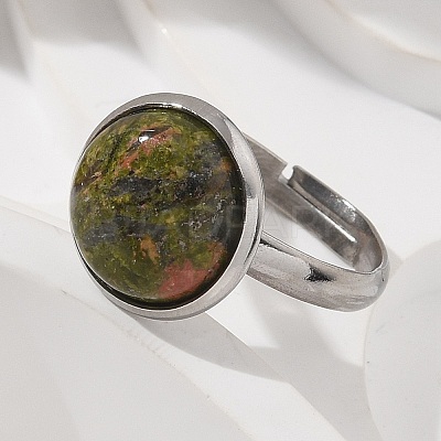 Half Round Natural & Synthetic Gemstone Finger Rings RJEW-M062-01P-23-1