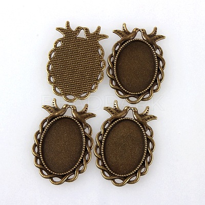 Vintage Tibetan Style Alloy Bird Pendant Cabochon Bezel Settings X-TIBEP-M018-32AB-NF-1
