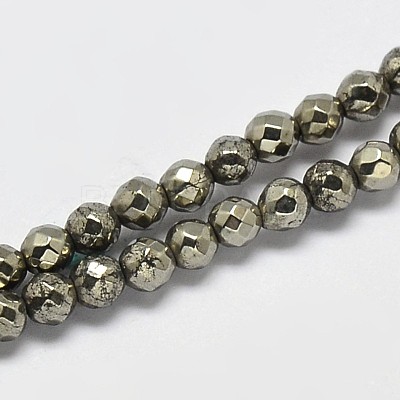Natural Pyrite Round Beads Strands G-F197-09-3mm-1