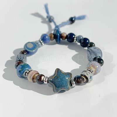 Star Handmade Porcelain & Cotton Cord Beaded Charm Bracelets FS-WGEFA71-01-1