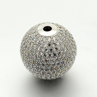 Brass Micro Pave Cubic Zirconia Round Beads ZIRC-M039-13P-RS-1