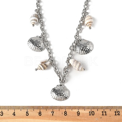 Summer Beach 304 Stainless Steel & Shell Pendant Necklaces NJEW-Z061-09P-1