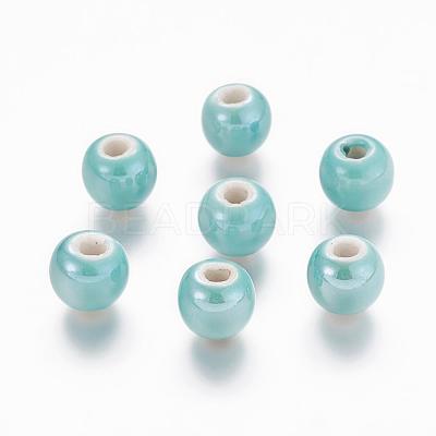 Pearlized Aquamarine Glazed Porcelain Round Beads X-PORC-D001-10mm-03-1