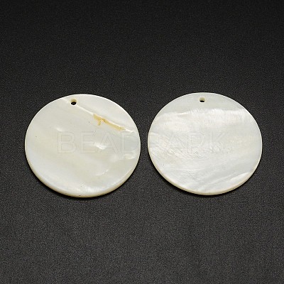 Flat Round Freshwater Shell Pendants SHEL-M005-35-1