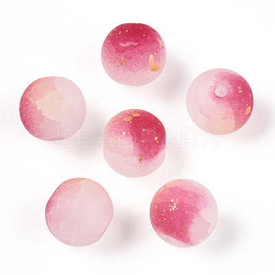 Frosted Baking Paint Crackle Glass Beads with Glitter Powder DGLA-T004-6mm-01A-1
