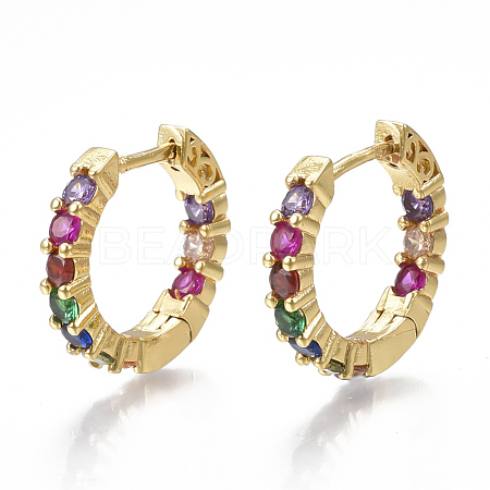 Brass Micro Pave Cubic Zirconia(Random Mixed Color) Hoop Earrings EJEW-S201-58-1