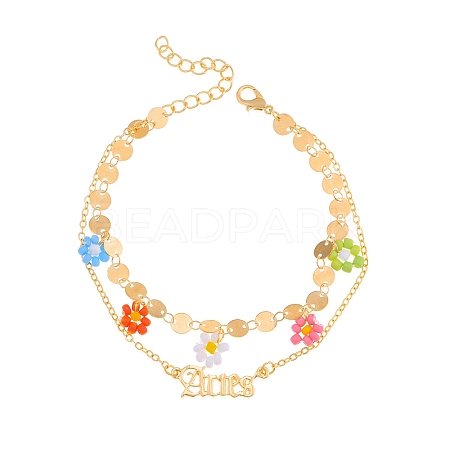 Constellation Alloy & Glass Seed Beads Double Layer Colorful Flower Anklets PW-WGA6E00-02-1