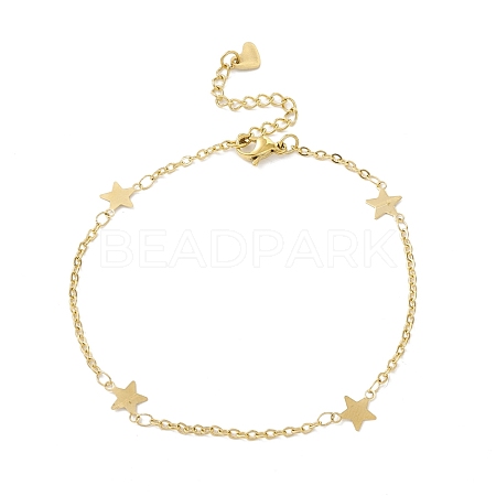 PVD Vacuum Plating 304 Stainless Steel Star Link Anklet with Cable Chains for Women STAS-E001-20G-1