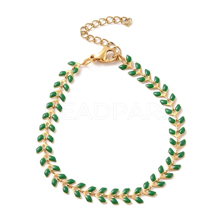 Enamel Ear of Wheat Link Chains Bracelet BJEW-P271-02G-07-1
