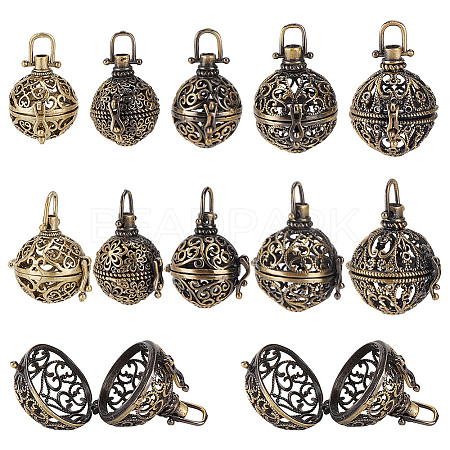 10Pcs 5 Styles Brass Cage Pendants KK-FI0001-11-1