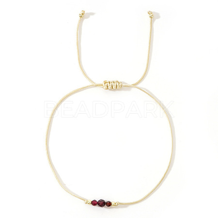 Simple Casual Brass & Natural Garnet Beads Braided Bracelets LM1536-5-1