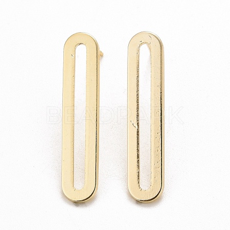 Brass Long Oval Stud Earrings EJEW-C015-03G-1