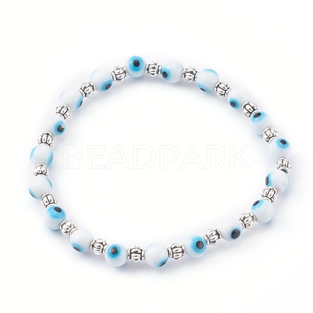 Handmade Round Evil Eye Lampwork Beaded Stretch Bracelets BJEW-JB05974-03-1