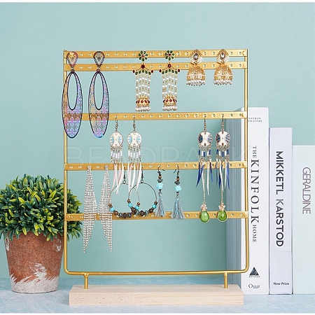 5-Tier Iron Earring Display Stands with Wooden Base PW-WG19928-01-1