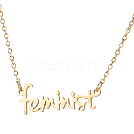 201 Stainless Steel Word Feminist Pendant Necklace GIPO-PW0001-010G-1