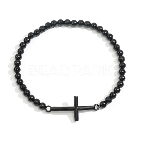 Men's Black Agate Beaded Cross Link Bracelet MS7461-5-1