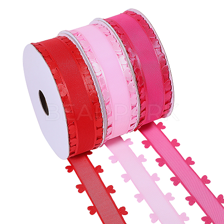 3 Rolls 3 Colors Heart Valentine's Day Polyester Lace Trim OCOR-FG0002-74-1