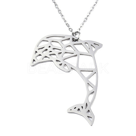 201 Stainless Steel Dolphin Pendant Necklaces NJEW-T009-JN073-1-45-1