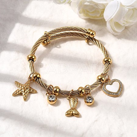 304 Stainless Steel Charm Bangles for Women BJEW-Z141-01G-1