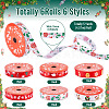 6Rolls 6 Styles Christmas Polyester Printed Ribbon OCOR-TA0003-43-4