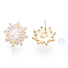Daisy Flower Natural Pearl Stud Earrings with Enamel PEAR-N020-07G-1