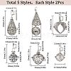 10Pcs 5 Styles Tibetan Style Brass Cage Pendants KK-SC0004-33-2